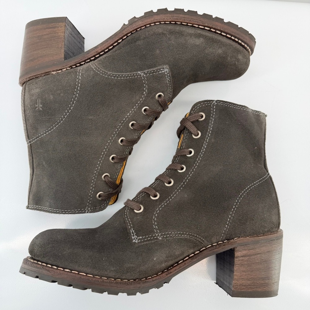 FRYE Sabrina 6G Suede Block Heel Boots Made in USA Grey 77479 Womens 7.5 M